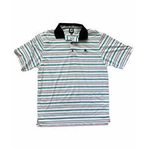 FootJoy Golf Polo Shirt White Green Black Stripe Size Large “Landings Club” Logo